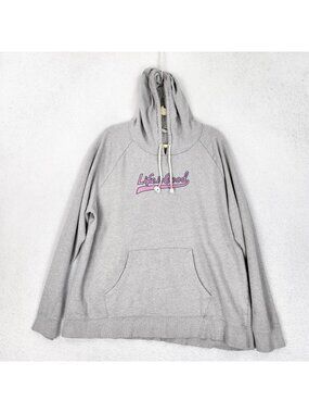 Life Is Good Sweater Womens XXL Gray Pink Pullover Hoodie Sweatshirt Casual